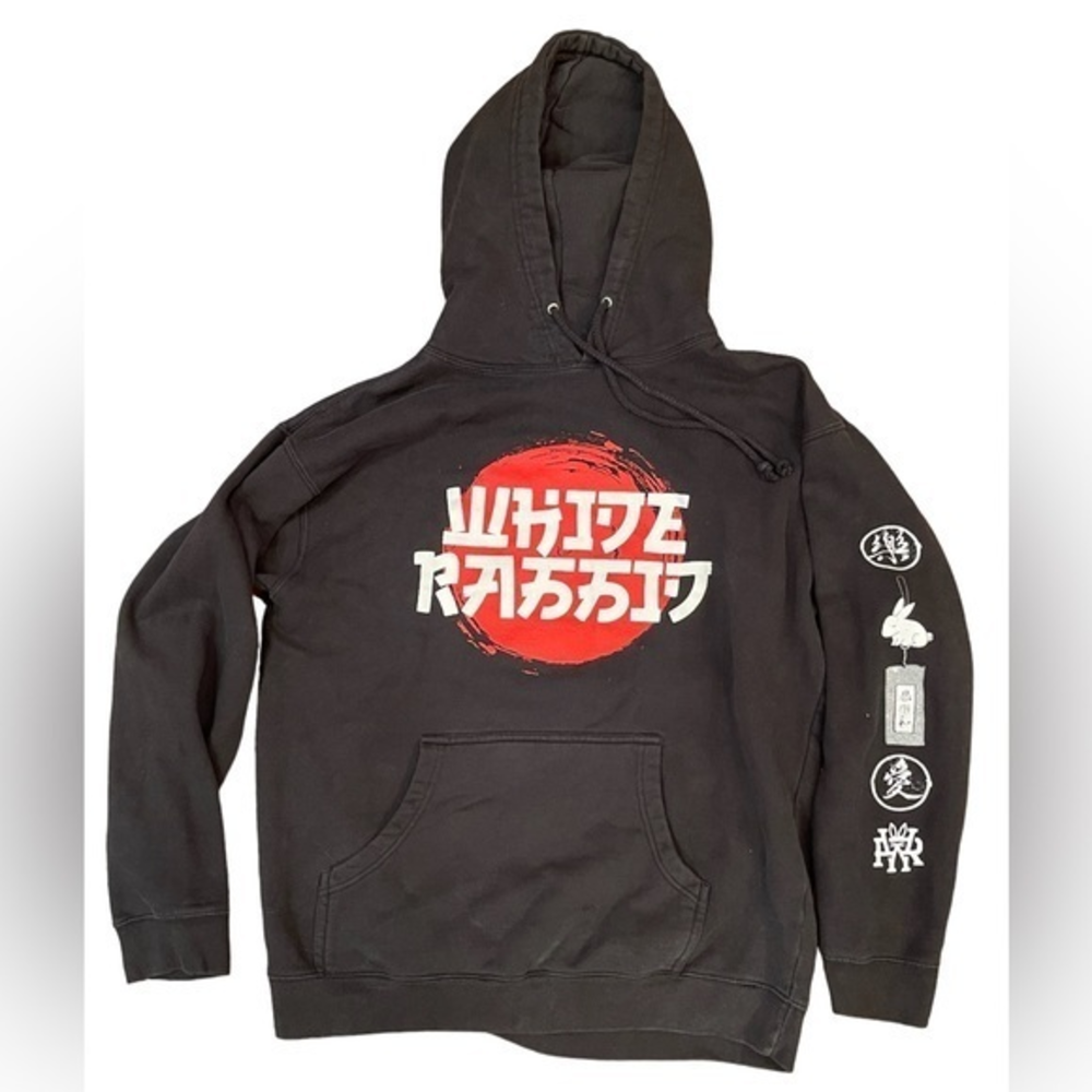 Men’s White Rabbit Graphic Print Black Hoodie‎ Independent Trading Co Size Large